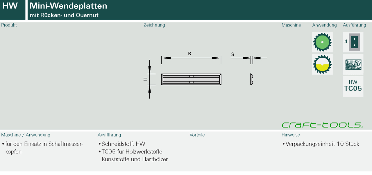 Mini-Wendeplatten HW mit 2 Schneidkanten, stirnseitig freigeschliffen